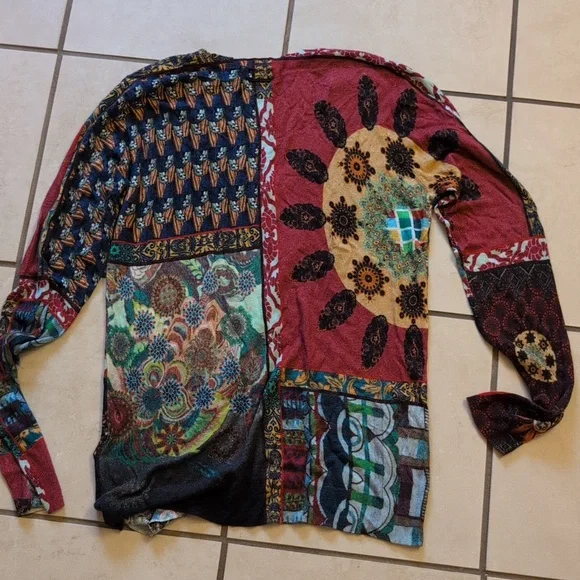 Desigual Cashmere Sweater “Michelle" Multicolor V-neck Long Sleeve Size L - Picture 3 of 13